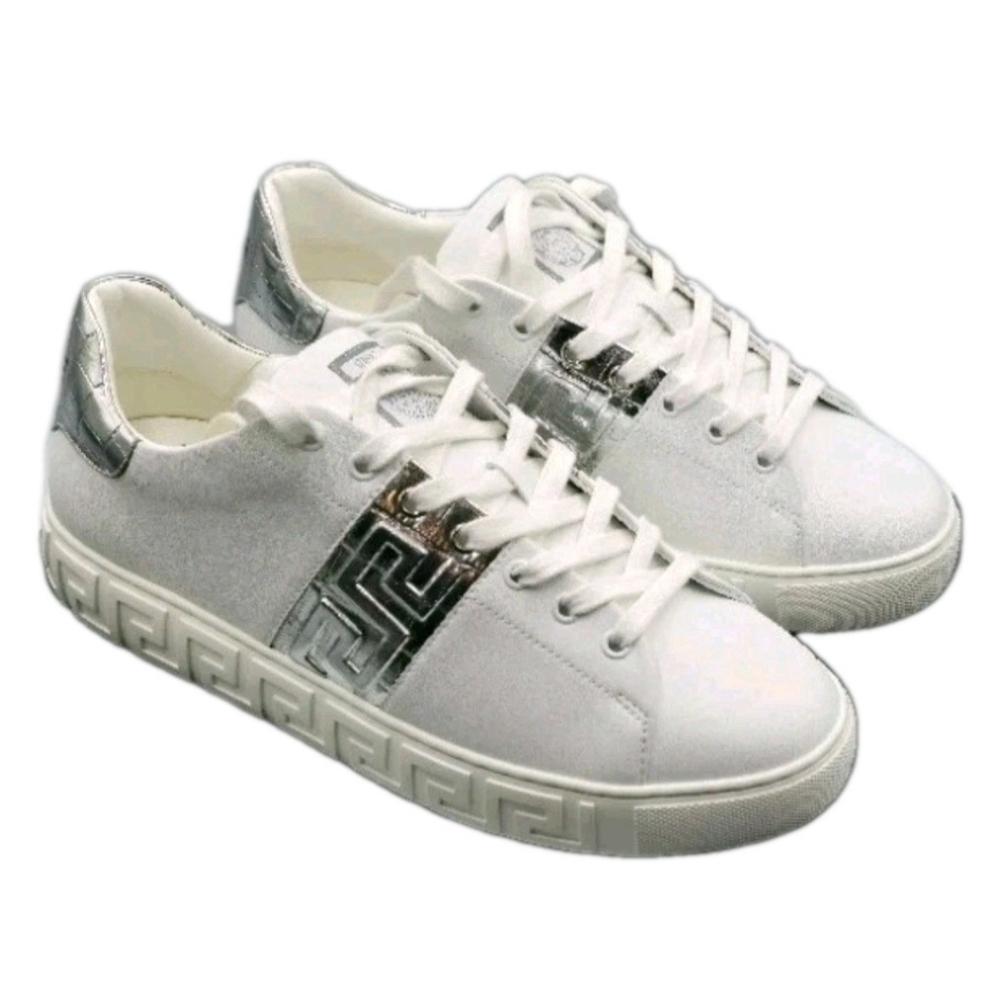 Versace Croc-Print Wht Silver Leather (Unisex) Snkers EU 40 /US Mens Sz 7 Wmns 9 - Picture 3 of 11